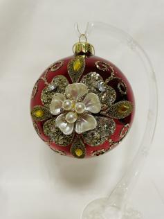 DECORAZIONE IN VETRO ROSSO CON FIORE