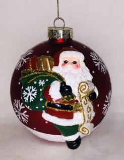 Red glass ball with Santa Claus with gifts