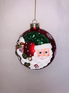 Sfera in vetro con volto di Babbo Natale e brillantini