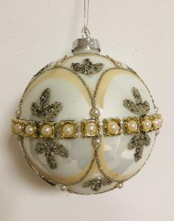 Sfera in vetro bianca con perle