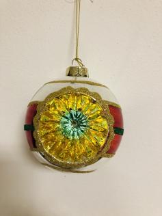 Sfera in vetro argento e rosso