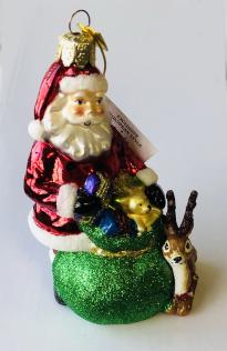 Pendaglio in vetro Babbo Natale con animali