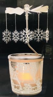 PORTACANDELE IN VETRO CON GIOSTRINA IN METALLO "FIOCCHI DI NEVE"