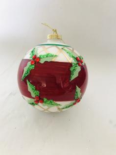 Pallina vetro con decori e agrifogli