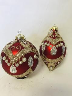 Pallina assortita in vetro rossa con perle