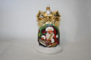 Vitbis Campana Per Albero di Natale Babbo Natale Fiocco Oro 15cm 